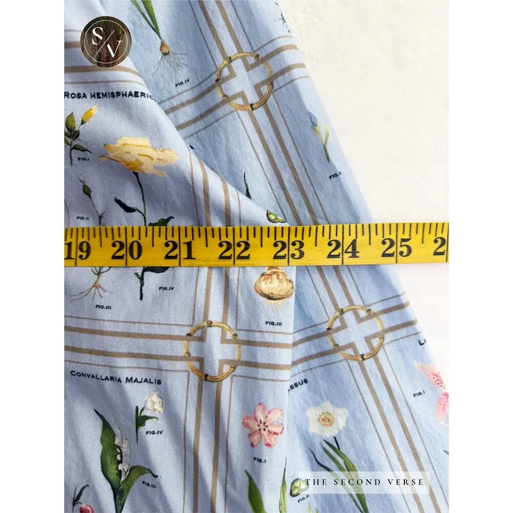 Holly Shae Spring Dress, Botanical Library Tie Waist Blue Midi Size M/L - Picture 8 of 12